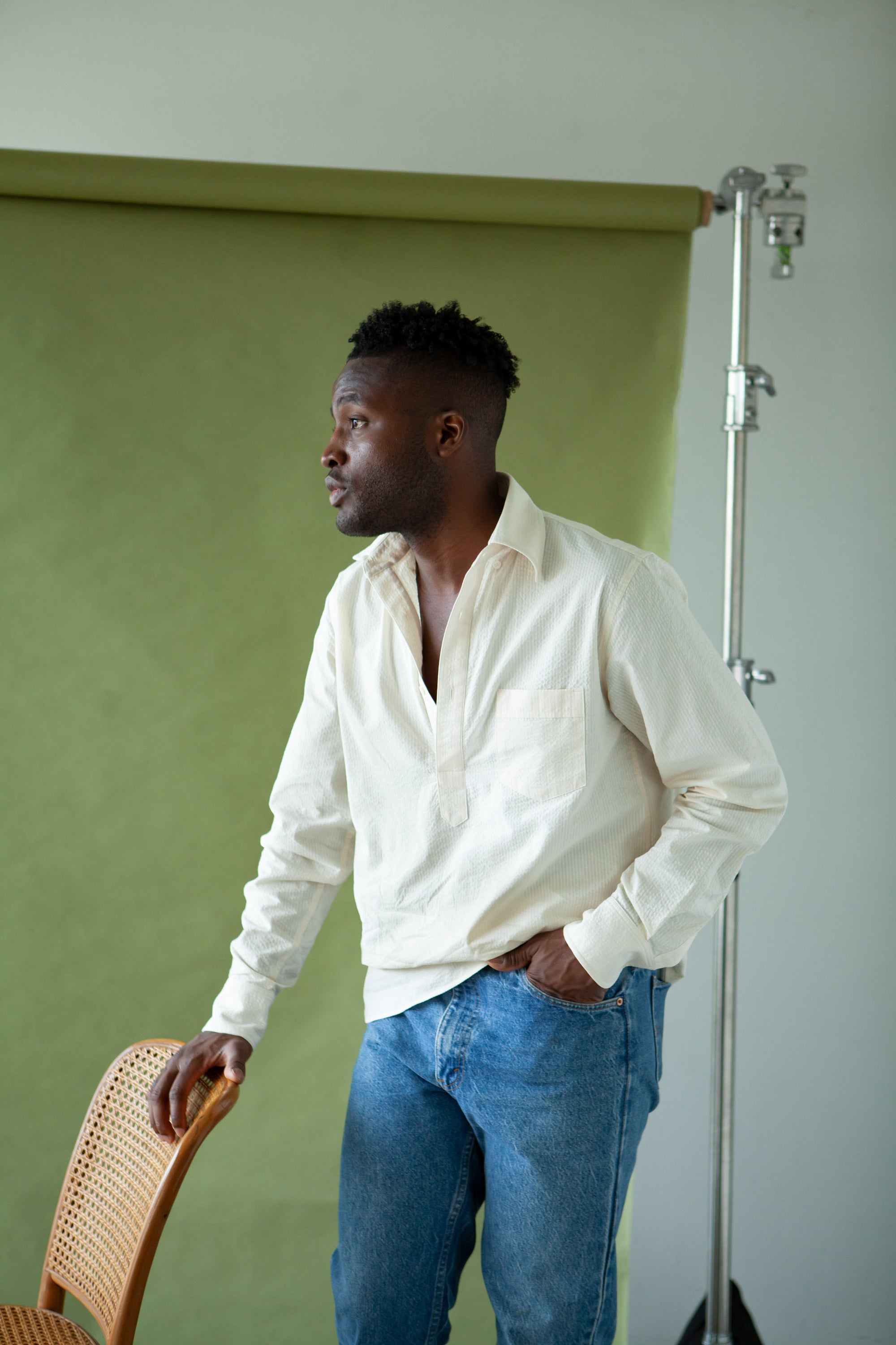 Seersucker Button Down Pullover