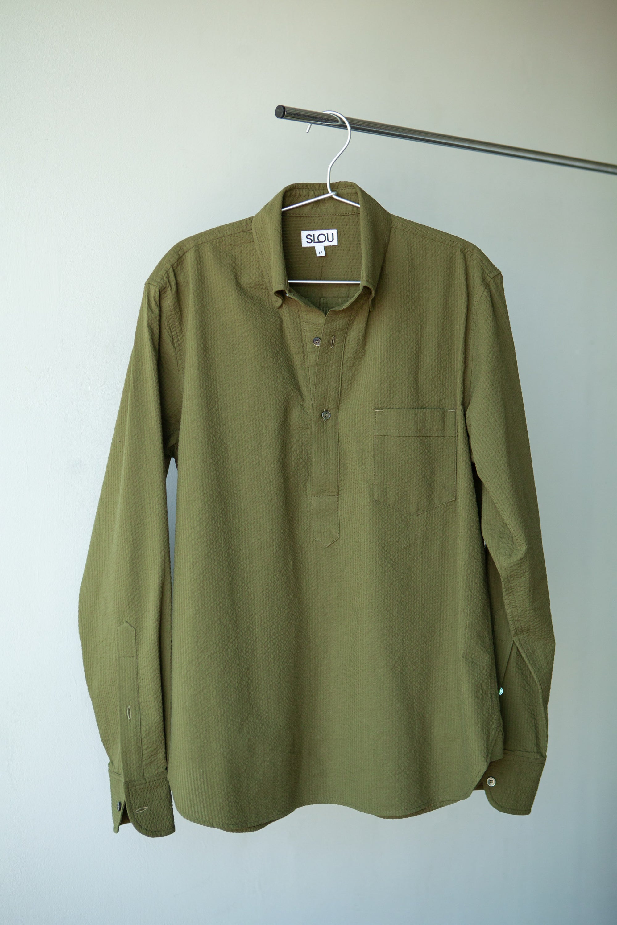 Seersucker Button Down Pullover